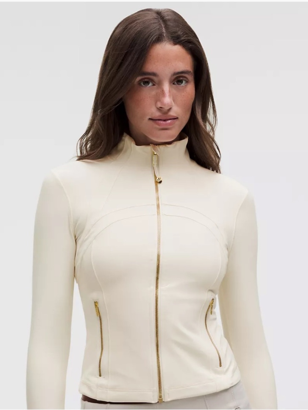 Lululemon Define Cropped Jacket Light Ivory with Gold Hardware